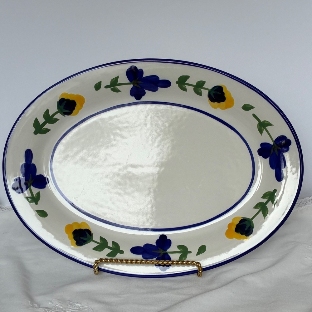 Dansk San Nicolo Serving Platter 15" White Bistro Pansy Floral Oval Stoneware